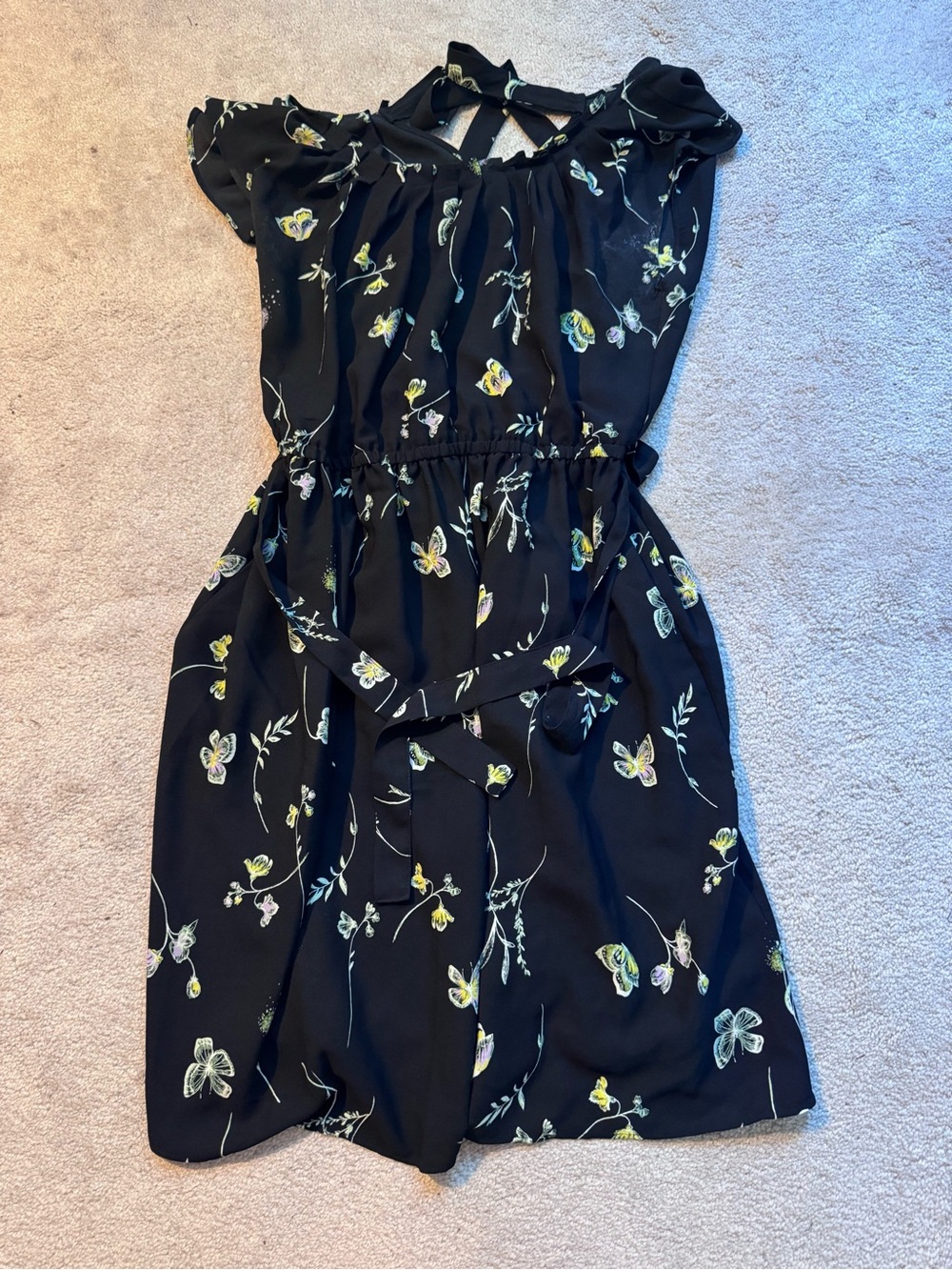 LC Lauren Conrad Black Floral Tie-Waist Midi Dress